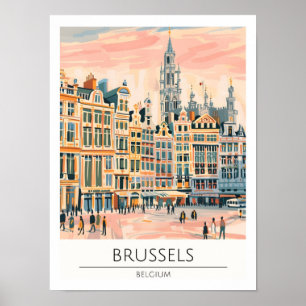 Brussels Belgium Vintage Art Illustration Travel Poster