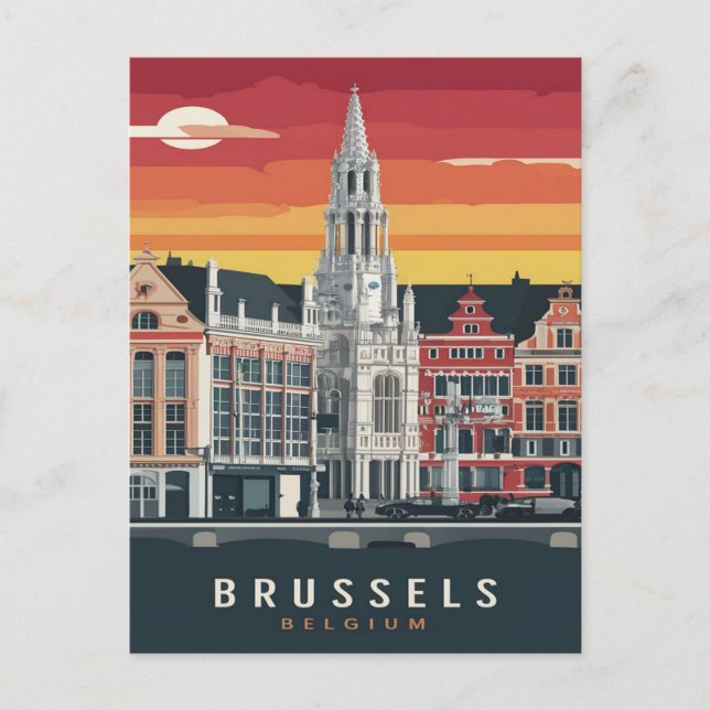 Brussels, Belgium Vintage  Painting Postcard (Front)