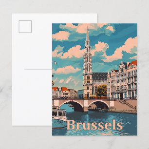 Brussels Belgium Vintage Retro Travel Illustration Postcard