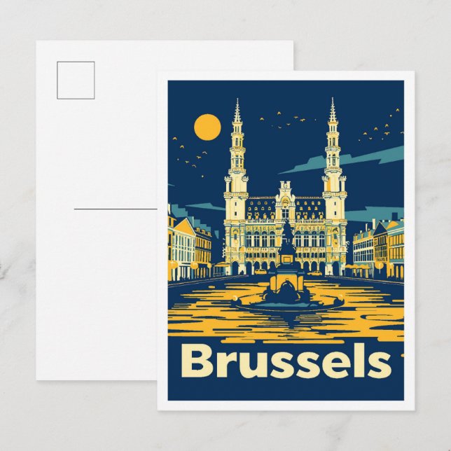 Brussels Belgium Vintage Travel Illustration Postcard (Front/Back)