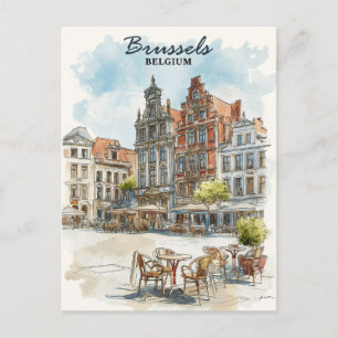 Brussels Belgium – Vintage Watercolor Cityscape Postcard
