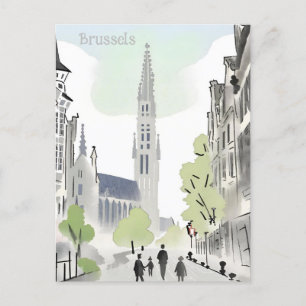 Brussels, Belgium water colour painting Postcard