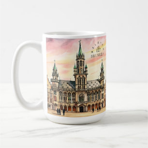 Brussels Belgium Watercolor Grand Palace Coffee Mug