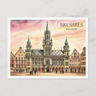 Brussels Belgium Watercolor Grand Palace Holiday Postcard