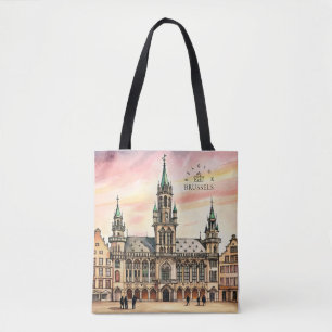 Brussels Belgium Watercolor Grand Palace Tote Bag