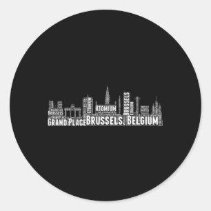 Brussels Belgium Word Cloud Skyline Cityscape Classic Round Sticker