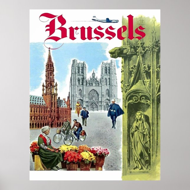 Brussels, city centre, Belgium. Vintage travel Poster (Front)