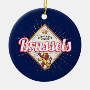 Brussels Europe Capital Belgium Retro Lion Vintage Ceramic Tree Decoration