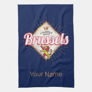 Brussels Europe Capital Belgium Retro Lion Vintage Tea Towel