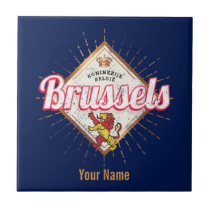Brussels Europe Capital Belgium Retro Lion Vintage Tile