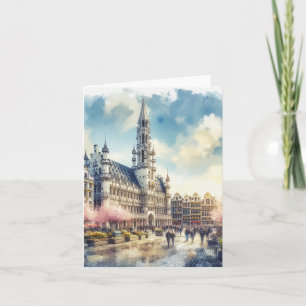Brussels Grand Palace of Belgium Watercolor Card
