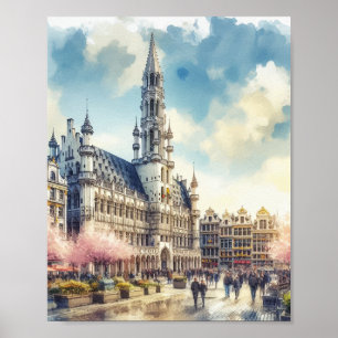 Brussels Grand Palace of Belgium Watercolor Poster