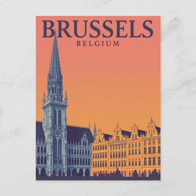 Brussels Grand Place Vintage Travel Art Postcard (Front)