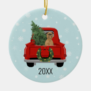 Brussels Griffon Christmas Red Truck Ceramic Tree Decoration