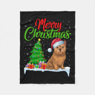 Brussels Griffon Dog Christmas Tree Lights Xmas Do Fleece Blanket