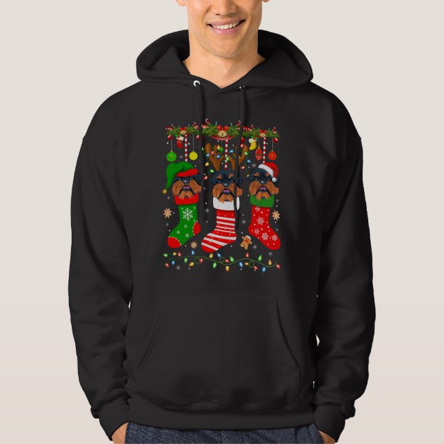 Brussels Griffon Dog In Christmas Socks Lights Xma Hoodie (Front)