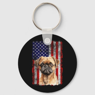 Brussels Griffon Dog Lover Flag 4th of July Key Ring