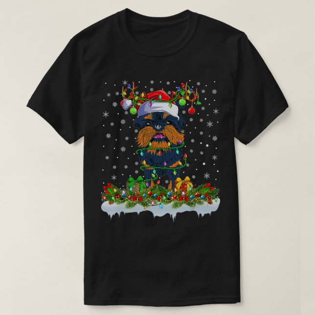 Brussels Griffon Dog Santa Hat Reindeer Christmas  T-Shirt (Design Front)
