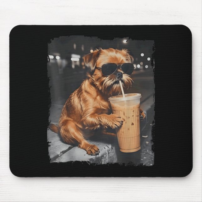 Brussels Griffon Drinking Iced Coffee Funny Dog Mouse Mat (Front)