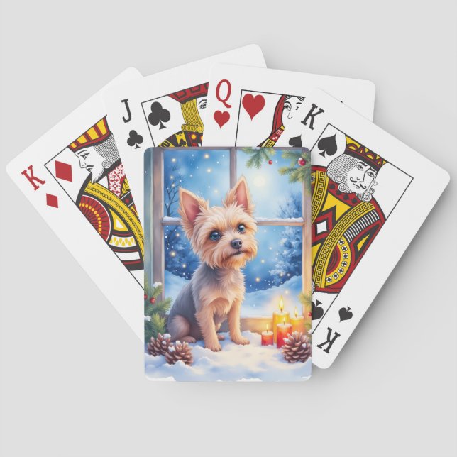 Brussels Griffon Frosted Window Christmas Art Playing Cards (Back)