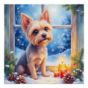 Brussels Griffon Frosted Window Christmas Art Poster