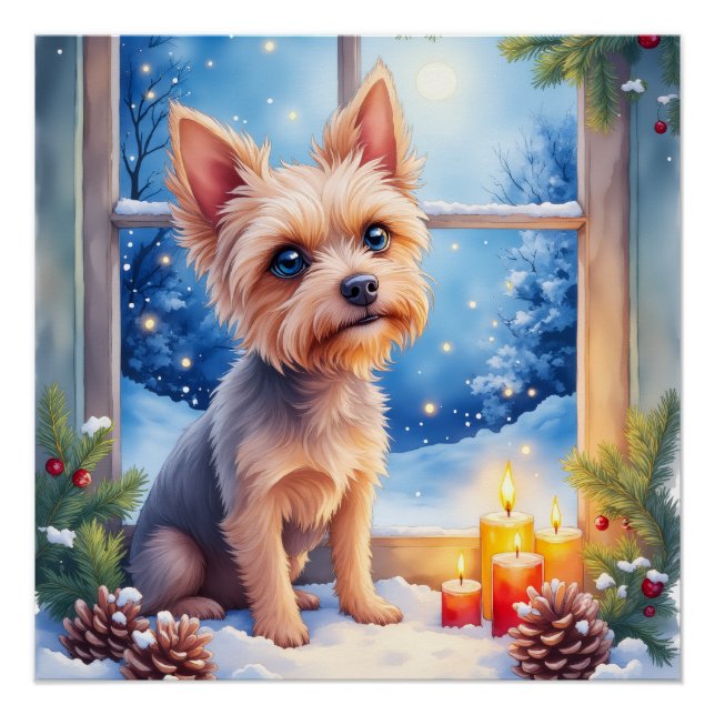 Brussels Griffon Frosted Window Christmas Art Poster (Front)