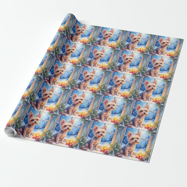 Brussels Griffon Frosted Window Christmas Art Wrapping Paper (Unrolled)