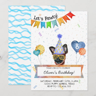 Brussels Griffon Lets Pawty Dog Birthday Party Invitation