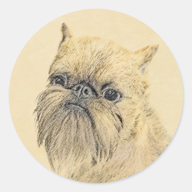 Brussels Griffon Painting - Cute Original Dog Art Classic Round Sticker (Front)
