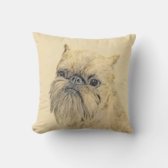 Brussels Griffon Painting - Cute Original Dog Art Cushion (Front)