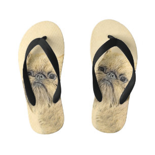 Brussels Griffon Painting - Cute Original Dog Art Kid's Flip Flops
