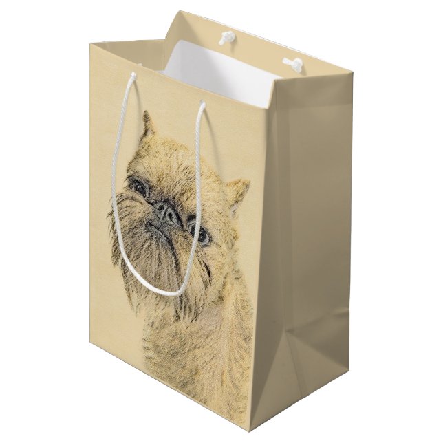 Brussels Griffon Painting - Cute Original Dog Art Medium Gift Bag (Front Angled)