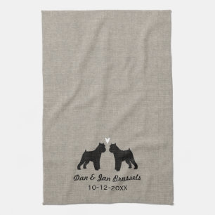 Brussels Griffon Silhouettes with Heart Tea Towel