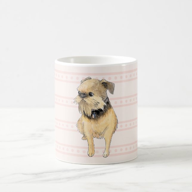 Brussels Griffon Sitting Watercolour in Pink Coffee Mug (Center)