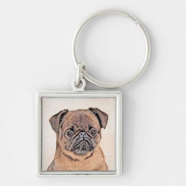 Brussels Griffon Smooth Painting Original Dog Art Key Ring (Front)