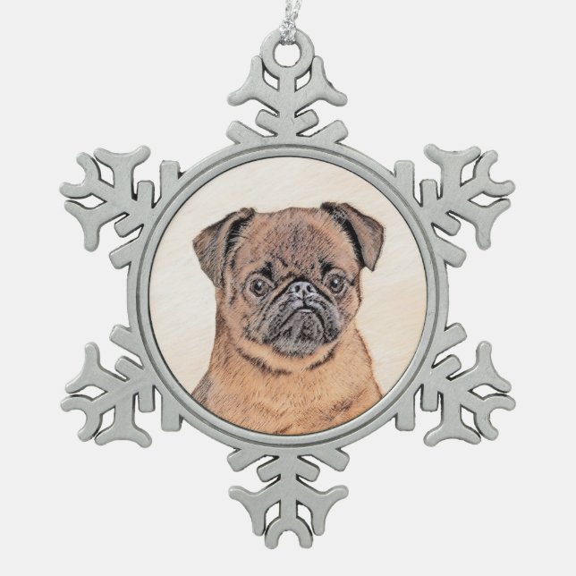 Brussels Griffon Smooth Painting Original Dog Art Snowflake Pewter Christmas Ornament (Front)