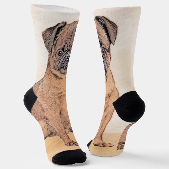 Brussels Griffon Smooth Painting Original Dog Art Socks (Angled)