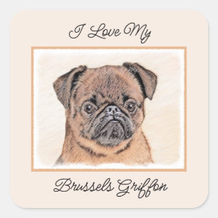 Brussels Griffon Smooth Painting Original Dog Art Square Sticker
