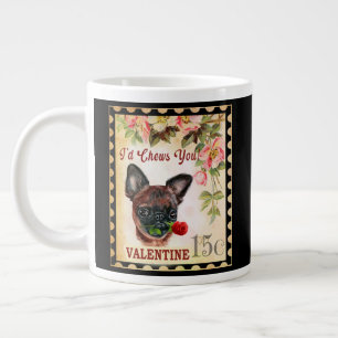 Brussels griffon Vintage Valentine Dog With Rose Large Coffee Mug