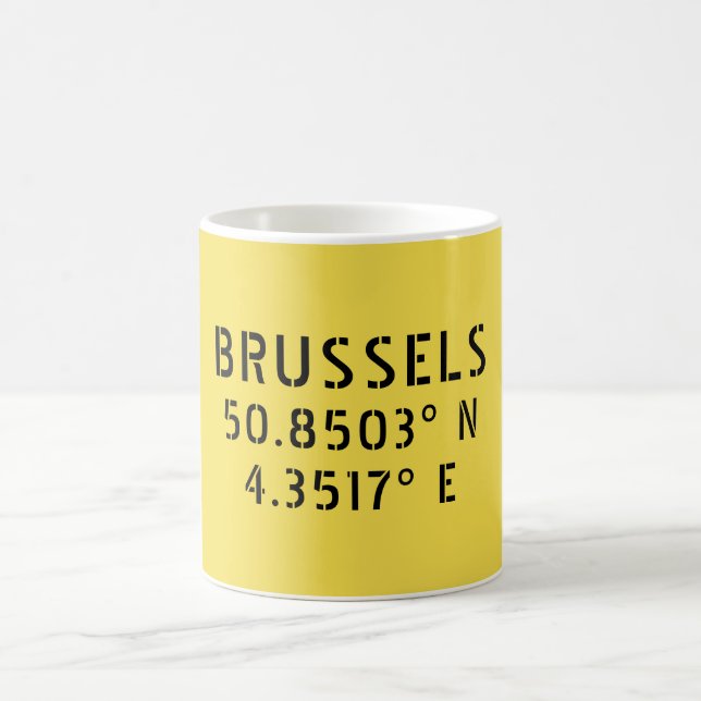 Brussels Latitude Longitude Coffee Mug (Center)