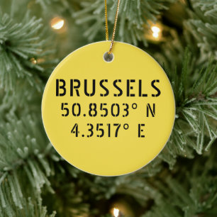 Brussels Latitude Longitude Customisable Ceramic Tree Decoration