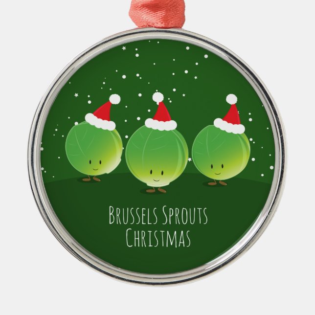 Brussels Sprouts Santa Hat Food Christmas Metal Tree Decoration (Front)