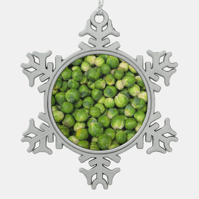 Brussels sprouts snowflake pewter christmas ornament (Front)