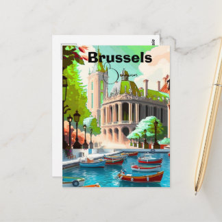 Brussels Travel Art postcard, Belgium Travel Art,  Postcard