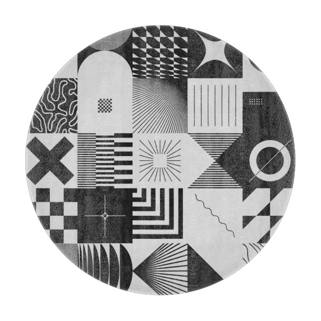 Brutalism Art: Vintage Geometric Patterns Cutting Board (Front)