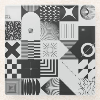 Brutalism Art: Vintage Geometric Patterns Glass Coaster