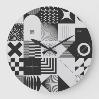 Brutalism Art: Vintage Geometric Patterns Large Clock