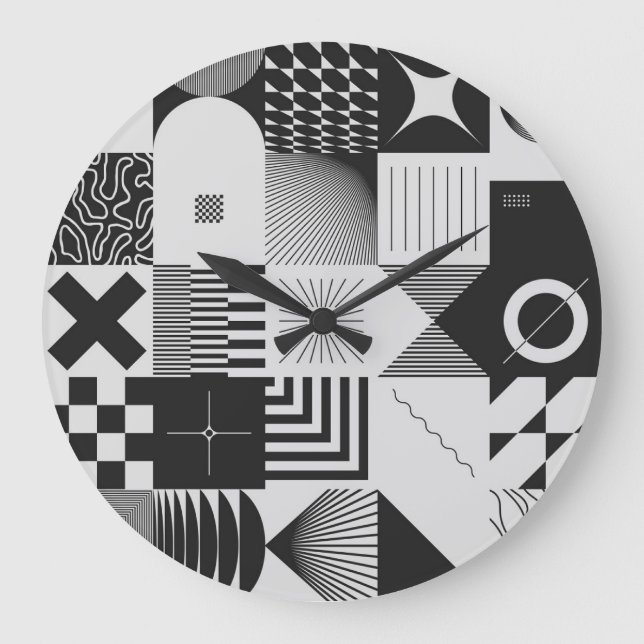 Brutalism Art: Vintage Geometric Patterns Large Clock (Front)