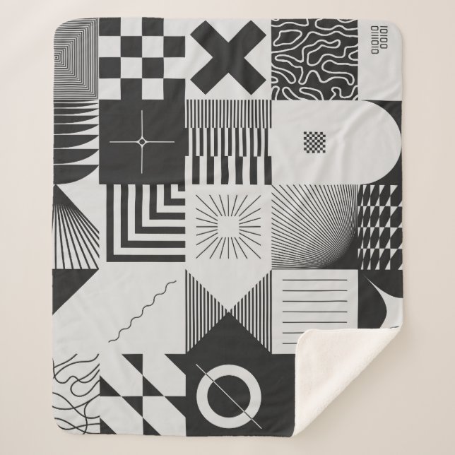 Brutalism Art: Vintage Geometric Patterns Sherpa Blanket (Front)