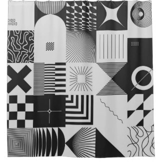 Brutalism Art: Vintage Geometric Patterns Shower Curtain
